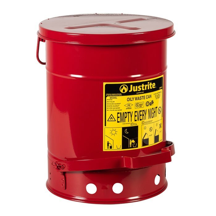 J-09108 (สีแดง) - ถังขยะของเสียปนเปื้อนน้ำมัน SOUNDGARD ความจุ 20 ลิตร ฝาเปิดด้วยเท้า 302MM OD x 403MM H x 5KG