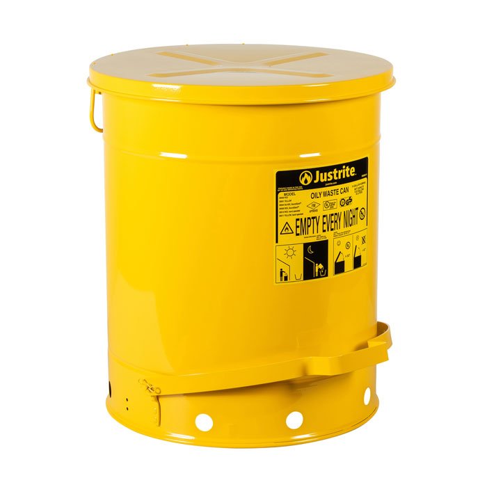 J-09301 (สีเหลือง) - ถังขยะของเสียปนเปื้อนน้ำมัน ความจุ 34 ลิตร ฝาเปิดด้วยเท้า 354MM OD x 464MM H x 5KG