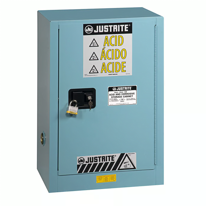 Justrite 891502 ตู้เซฟตี้เก็บสารกัดกร่อน ขนาด 15 แกลลอน (57 ลิตร) สีน้ำเงิน ปิดเองด้วยมือ 1 บาน 1 ชั้นวาง