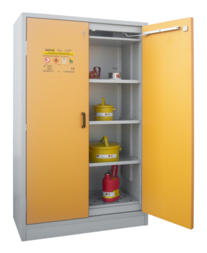 STORELAB SL-B802604A ตู้เก็บวัตถุอันตราย Type 30 ขนาด 60 แกลลอน (227 ลิตร) สีเหลือง/เทา ปิดเอง 2 บาน 3 ชั้นวาง