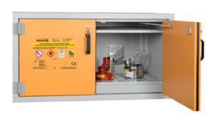 STORELAB SL-B802609A ตู้เก็บวัตถุอันตราย Type 30 ขนาด 12 แกลลอน (45 ลิตร) สีเหลือง/เทา ปิดเอง 2 บาน 1 ชั้นวาง