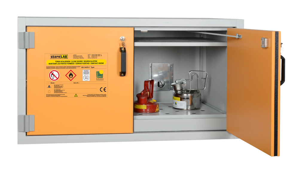 STORELAB SL-B802609A ตู้เก็บวัตถุอันตราย Type 30 ขนาด 12 แกลลอน (45 ลิตร) สีเหลือง/เทา ปิดเอง 2 บาน 1 ชั้นวาง